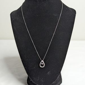 925 Sterling Silver Dancing Gemstone Teardrop Pendant Necklace